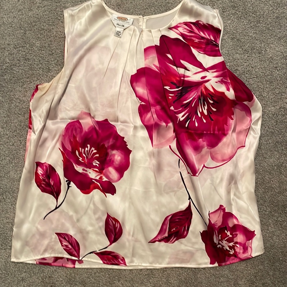 Talbots silk Fuschia/white silk shirt.  Size 16W.